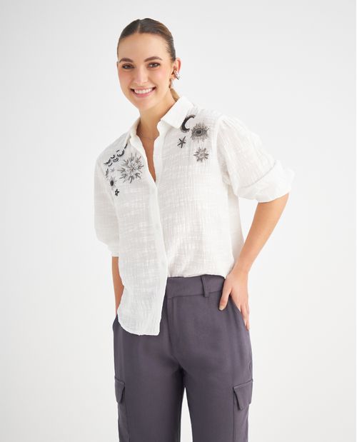 Camisa manga de cuello clásico para mujer