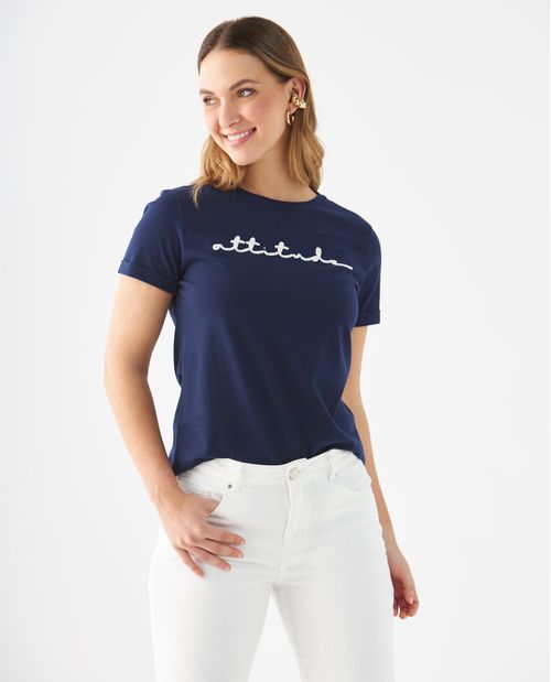 Camiseta con bordado en frente para mujer