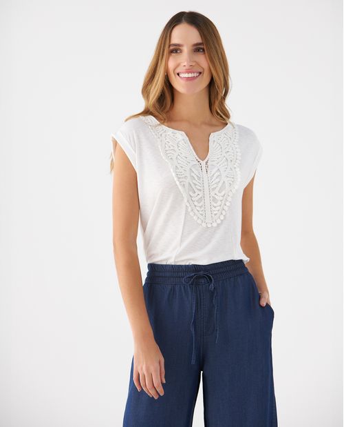 Camiseta con aplique tejido para mujer