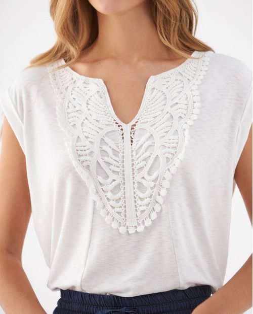 Camiseta con aplique tejido para mujer