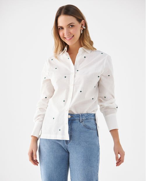 Camisa con corazones bordados para mujer