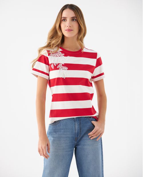 Camiseta con aplique bordado para mujer