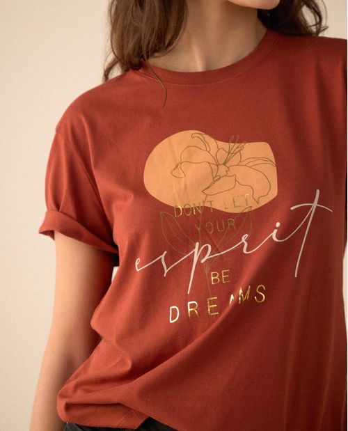 Camiseta manga corta estampada para mujer