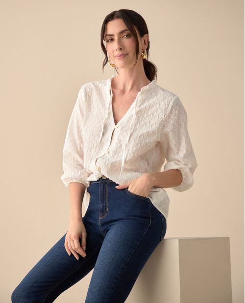 Camisa cuello redondo con bolero para mujer