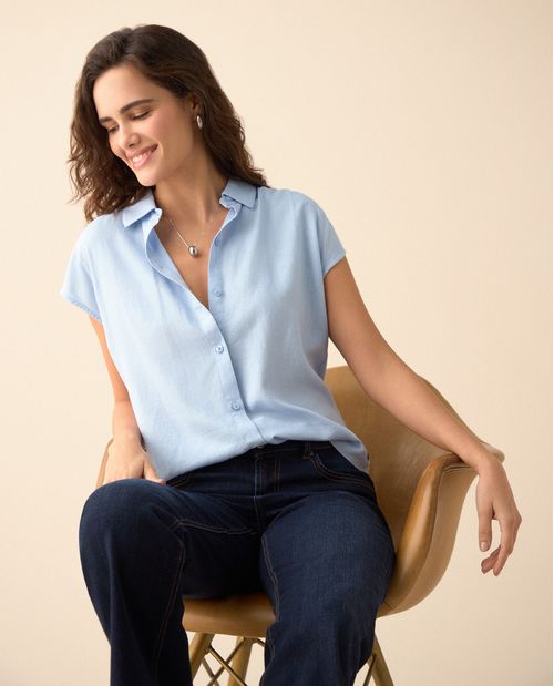 Camisa de botones manga sisa para mujer