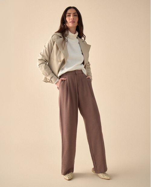 Pantalón de bota recta con pinzas para mujer