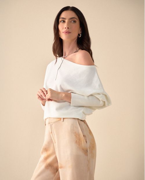 Suéter tejido cuello bandeja para mujer