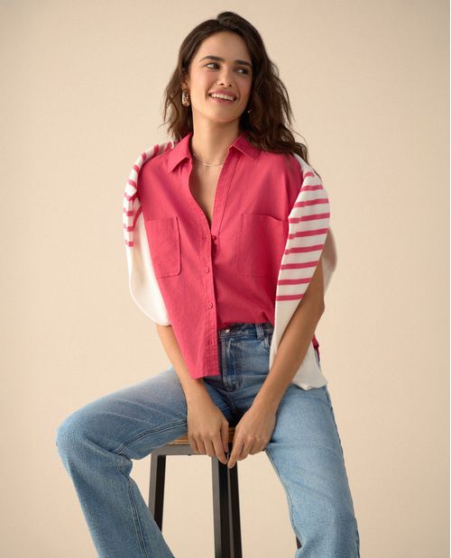 Camisa con bolsillos de parche para mujer