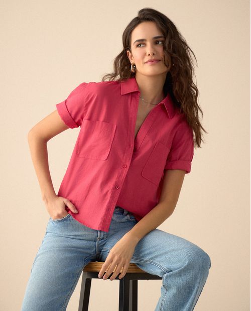 Camisa con bolsillos de parche para mujer