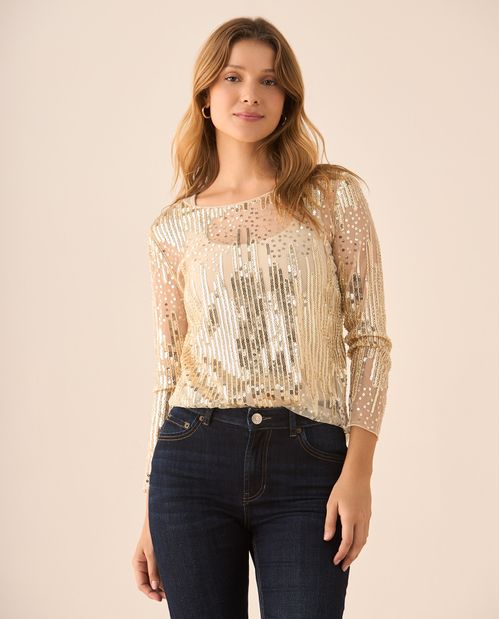 Camisa de tela con transparencia para mujer