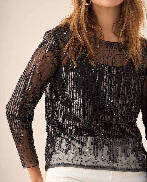 Camisa de tela con transparencia para mujer