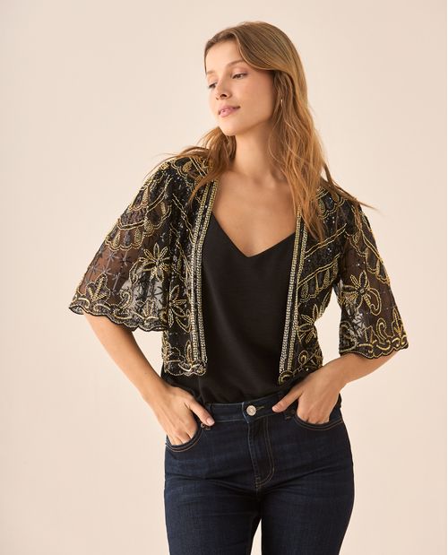 Tocado tipo camisa con transparencia para mujer
