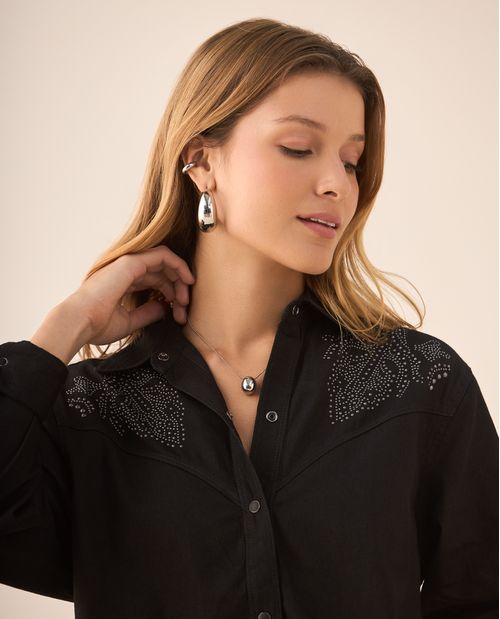 Camisa manga larga con apliques para mujer