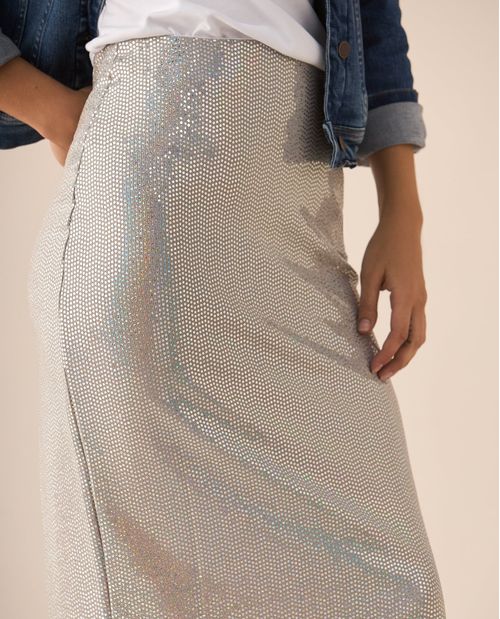 Falda midi con apliques brillantes para mujer