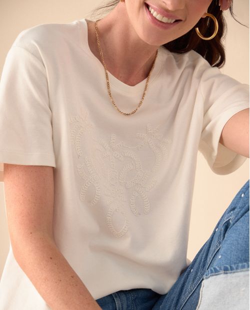 Camiseta con bordado a tono para mujer