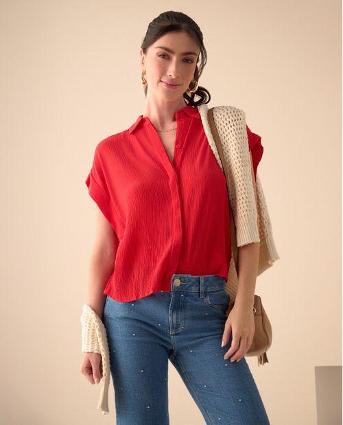 Camisa de tela con textura para mujer