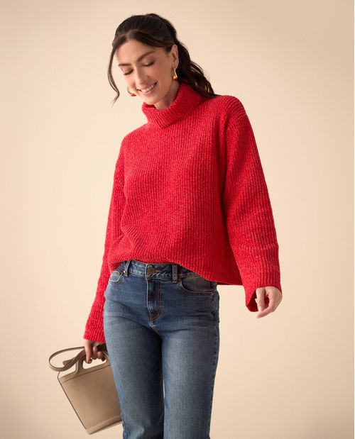 Buzo tejido de cuello alto para mujer