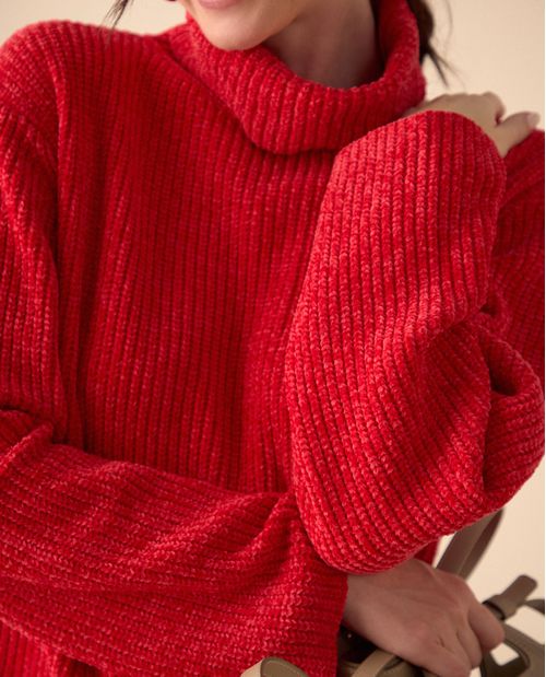Buzo tejido de cuello alto para mujer