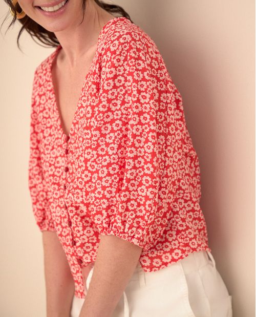 Camisa con estampado de flores para mujer