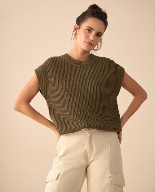 Chaleco tejido de diseño cerrado para mujer