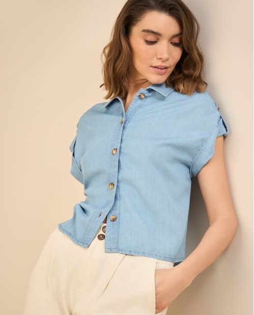 Camisa manga corta rodada para mujer