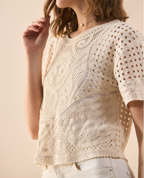 Camiseta de tejido desagujado para mujer