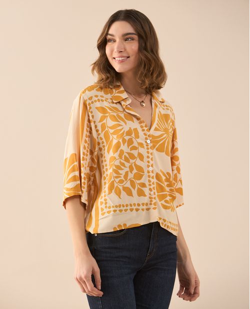 Camisa con estampado de flores para mujer