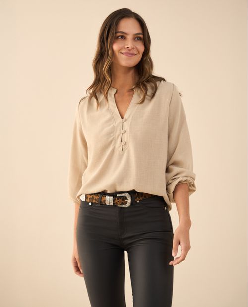 Camisa de manga larga y cuello neru para mujer