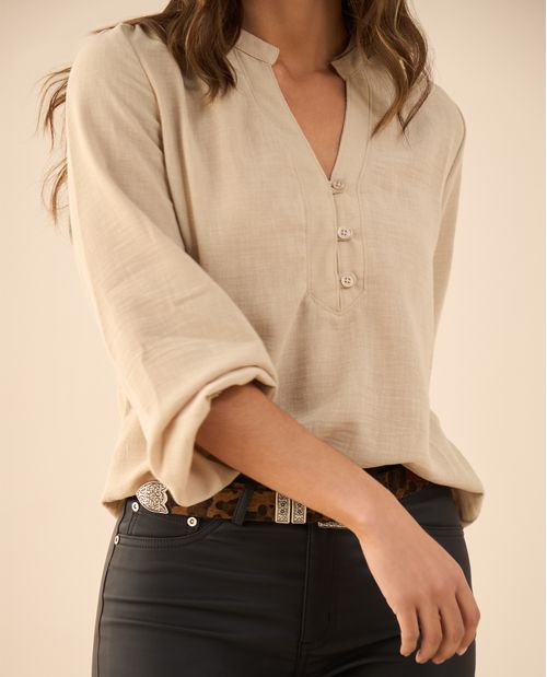 Camisa de manga larga y cuello neru para mujer