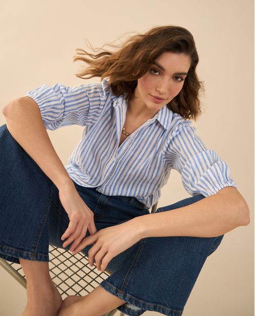 Camisa clásica de diseño a rayas para mujer