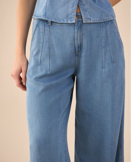 Pantalón Wide Leg tono medio para mujer