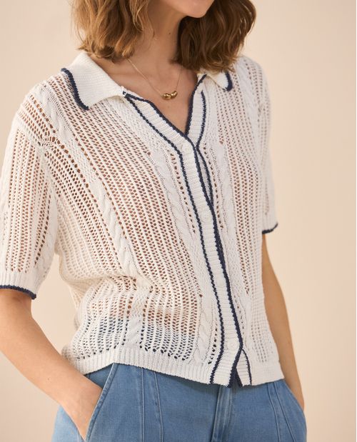 Camisa tejida manga corta para mujer