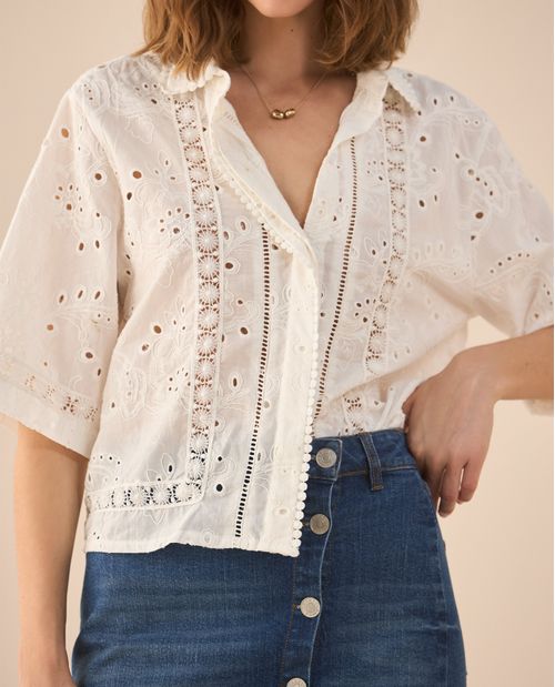 Camisa en ojalillo para mujer