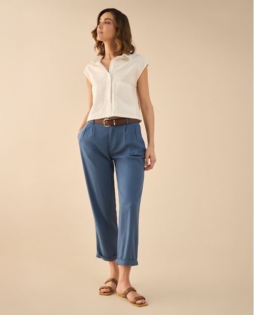 Pantalón con guardapolvo en ruedo para mujer