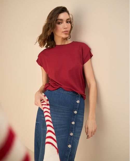 Camiseta con recogido en hombro para mujer