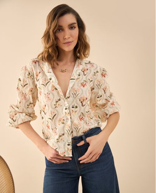 Camisa clásica de flores para mujer