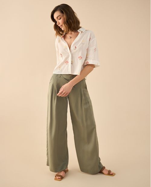 Pantalón de cordón ajustable en cintura para mujer