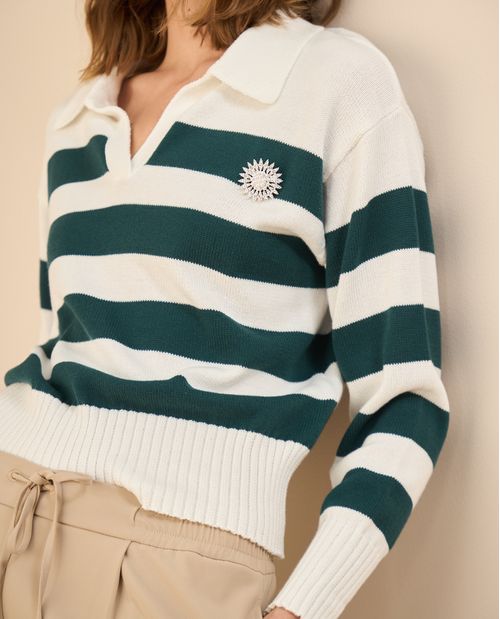 Buzo tejido de cuello clásico para mujer