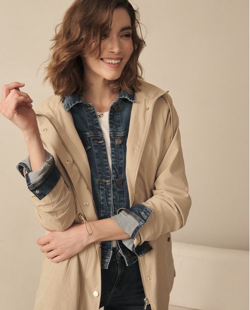 Chaqueta tipo abrigo con capucha para mujer