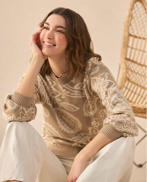 Suéter tejido de diseño cerrado para mujer