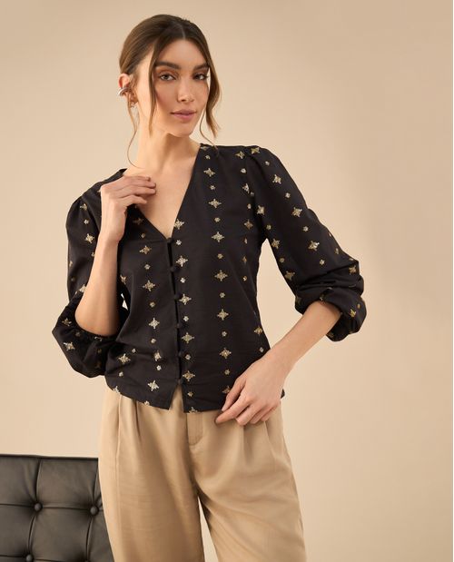 Camisa con recogido en hombros para mujer