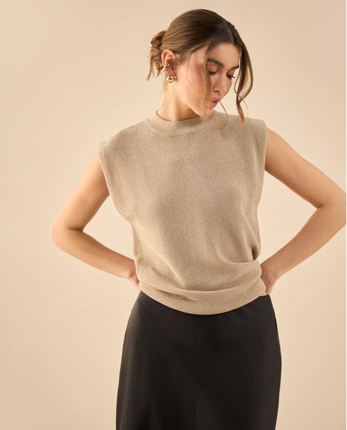 Camiseta tejida con detalles de brillo para mujer