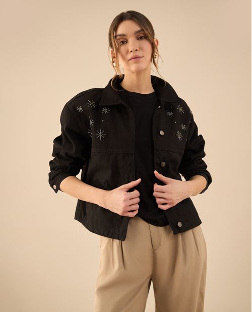 Chaqueta en black denim para mujer