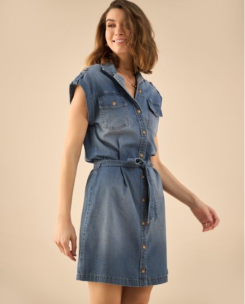 Vestido corto en denim para mujer