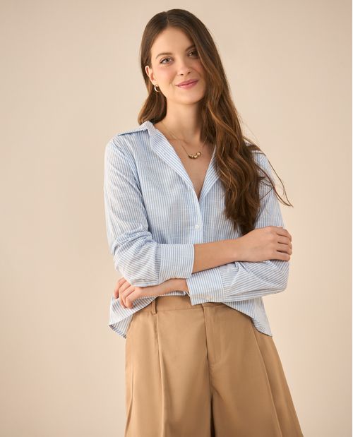 Camisa manga larga a rayas para mujer