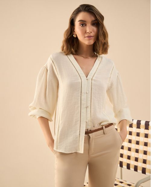 Camisa con escote en V para mujer