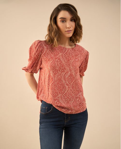 Camisa estampada manga corta para mujer