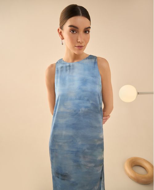 Vestido largo tipo satín para mujer