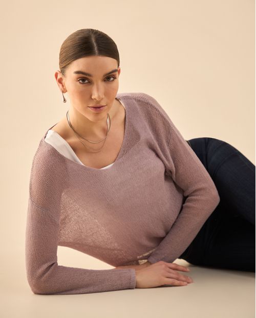 Camisa tejida con escote en V para mujer