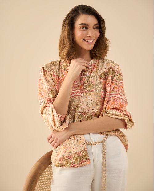 Camisa con estampado multicolor para mujer